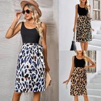 Polyester Slim One-piece Dress mid-long style printed leopard PC