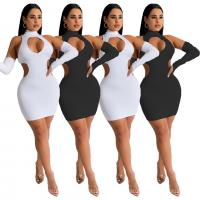 Polyester Sexy Package Hip Dresses with oversleeve & off shoulder & hollow Solid white and black PC