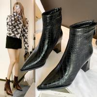 Synthetic Leather chunky Boots pointed toe Pair