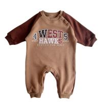 Cotton Slim Crawling Baby Suit & two piece Crawling Baby Suit & Hat printed letter brown Set