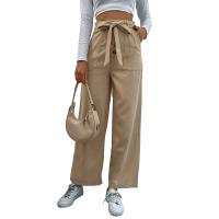 Polyester Wide Leg Trousers & High Waist Women Casual Pants Solid khaki PC