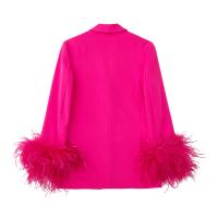 Polyester Women Suit Coat deep V  Solid fuchsia PC