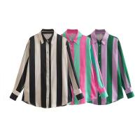 Polyester Frauen Langarm Shirt, Gedruckt, Gestreift, mehr Farben zur Auswahl,  Stück
