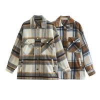 Polyester Women Coat & loose & with pocket plaid PC