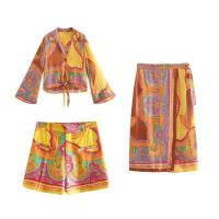Polyester Women Casual Set & two piece short & top printed Set