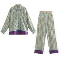 Polyester Women Casual Set & two piece Long Trousers & top printed geometric Set