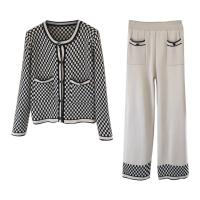 Polyester Frauen Casual Set, Lange Hose & Mantel, Plaid, mehr Farben zur Auswahl, :,  Festgelegt