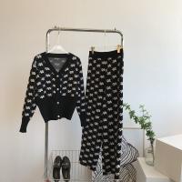 Poliamida Conjunto casual de las mujeres, Pantalones largos & capa, de punto, negro, :,  Conjunto