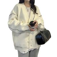 Polyester Women Coat loose Acrylic white and black : PC