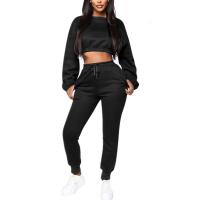 Polyester Women Casual Set fleece & two piece Long Trousers & top patchwork Solid Set