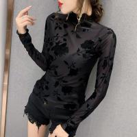 Polyester Plus Size Women Long Sleeve T-shirt see through look jacquard PC