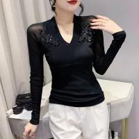 Gauze Slim & Plus Size Women Long Sleeve T-shirt black PC
