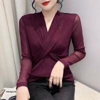 Polyester Slim & Plus Size Women Long Sleeve T-shirt & with rhinestone Solid PC