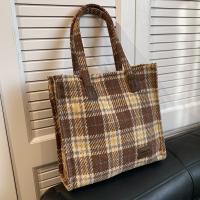 Woollen Cloth Shoulder Bag large capacity & soft surface plaid khaki PC