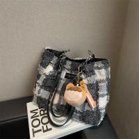 Cloth Shoulder Bag with hanging ornament & soft surface plaid PC