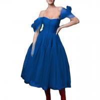 Gaze & Polyester Sexy Tube Top Dress Patchwork Solide Bleu pièce