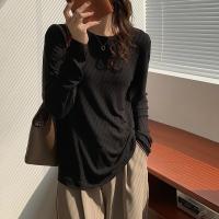 Polyester Women Long Sleeve T-shirt slimming plain dyed Solid PC