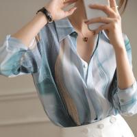 Polyester Frauen Langarm Shirt, schlicht gefärbt, Andere, Blau,  Stück