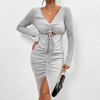 Polyester Slim & High Waist Sexy Package Hip Dresses Solid gray PC