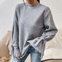 Polyester Women Long Sleeve T-shirt & loose Solid gray PC