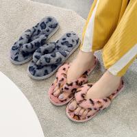 Plush & PVC Fluffy slippers hardwearing & thermal leopard Pair