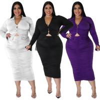 Polyester Plus Size Two-Piece Dress Set knitted Solid Set