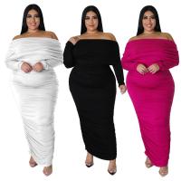 Polyester Plus Size & Sheath One-piece Dress & off shoulder knitted Solid PC