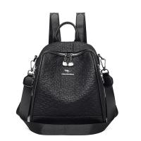 PU Leather Backpack large capacity & soft surface & attached with hanging strap Solid black PC
