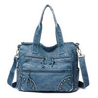 PU Leather Shoulder Bag large capacity & washed & soft surface & attached with hanging strap Solid PC