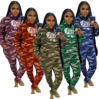 Polyester Women Casual Set & two piece Long Trousers & top printed camouflage Set