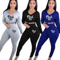 Polyester With Siamese Cap Women Casual Set & two piece Long Trousers & top letter Set