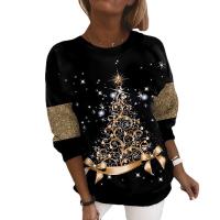 Polyester Plus Size Women Sweatshirts christmas design & loose printed PC