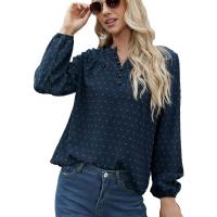 Polyester Women Long Sleeve Blouses & loose Navy Blue PC