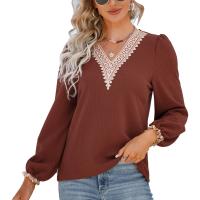Polyester Women Long Sleeve T-shirt & loose Solid brown PC