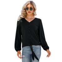 Polyester Women Long Sleeve T-shirt & loose Solid black PC