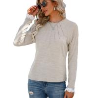 Polyester Slim Women Long Sleeve Shirt knitted Solid khaki PC
