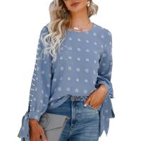 Polyester Women Long Sleeve Blouses & loose light blue PC