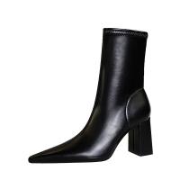 PU Leather chunky Boots Solid black Pair