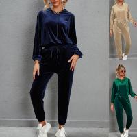 Polyester With Siamese Cap Women Casual Set & two piece Denim Pants & top Solid Set