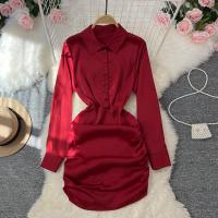 Polyester Waist-controlled & Slim Shirt Dress Solid : PC
