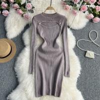 Polyester Waist-controlled Sexy Package Hip Dresses slimming knitted Solid : PC