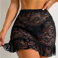 Polyester High Waist Package Hip Skirt see through look & hollow black PC