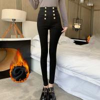 Polyester High Waist Women Leggings fleece & skinny Solid black PC