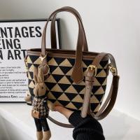 PU Leather & Canvas Handbag soft surface & attached with hanging strap plaid PC