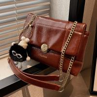 PU Leather Shoulder Bag with chain & soft surface plaid PC