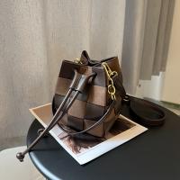 PU Leather Bucket Bag Handbag attached with hanging strap plaid PC