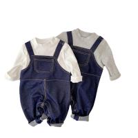 Cotton Baby Jumpsuit & fake two piece & unisex plain dyed Solid blue PC
