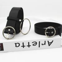 Cuero de la PU & Aleación de zinc Cinturón de moda, negro,  trozo