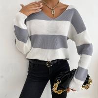 Polyester Women Sweater & loose striped light gray PC