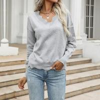 Polyester Pull femme Solide gris clair pièce